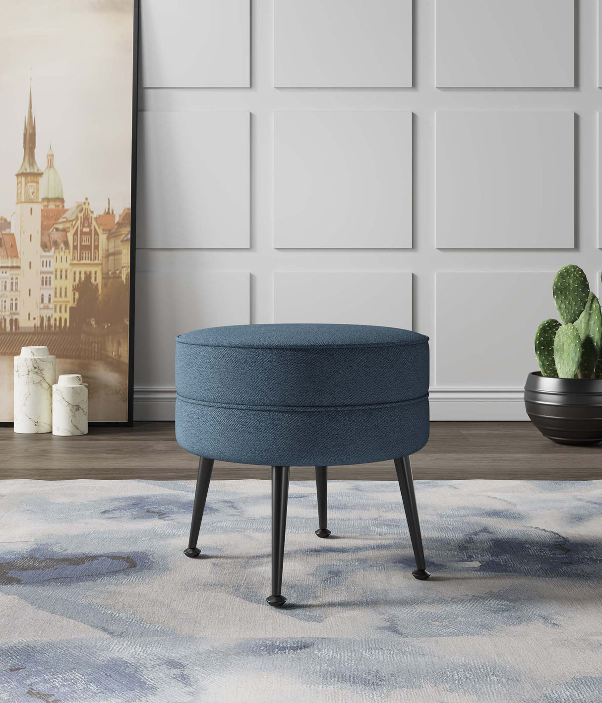 Bailey Ottoman in Blue with Black Feet by Manhattan Comfort at Eve Furniture