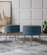 Bailey Ottoman in Blue with Gold Feet (set of 2) by Manhattan Comfort at Eve Furniture