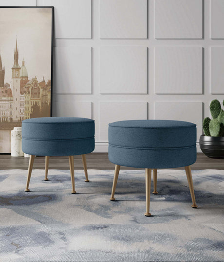 Bailey Ottoman in Blue with Gold Feet (set of 2) by Manhattan Comfort at Eve Furniture