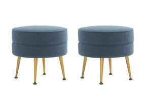 Bailey Ottoman in Blue with Gold Feet (set of 2) by Manhattan Comfort at Eve Furniture
