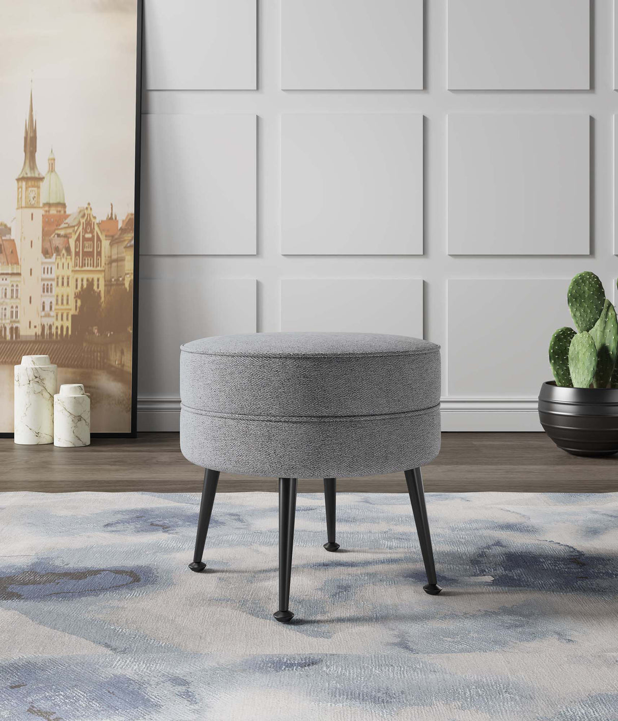 Bailey Ottoman in Grey with Black Feet by Manhattan Comfort at Eve Furniture