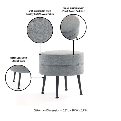 Bailey Ottoman in Grey with Black Feet by Manhattan Comfort at Eve Furniture