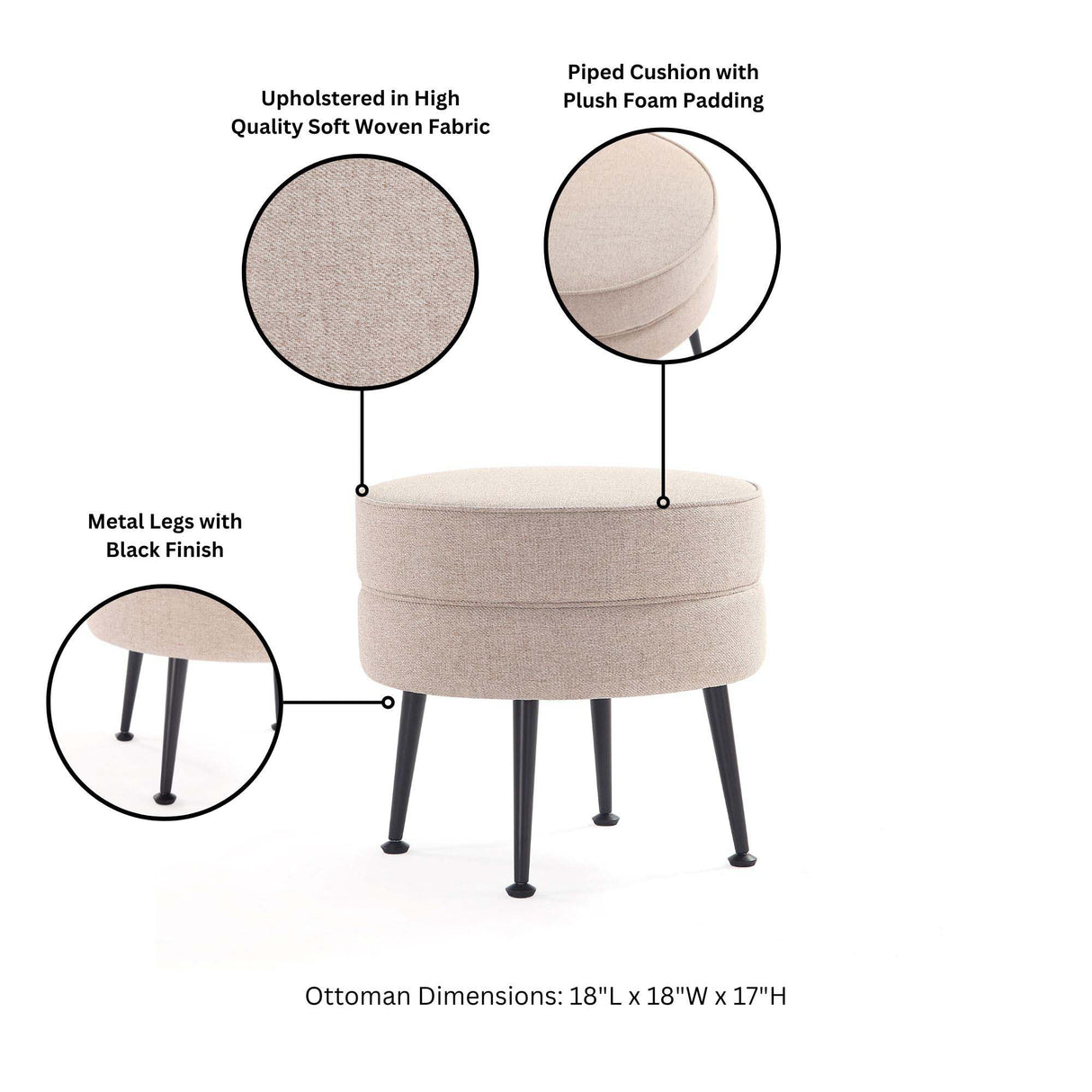 Bailey Ottoman in Oatmeal with Black Feet by Manhattan Comfort at Eve Furniture