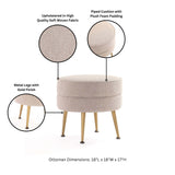 Bailey Ottoman in Oatmeal with Gold Feet by Manhattan Comfort at Eve Furniture