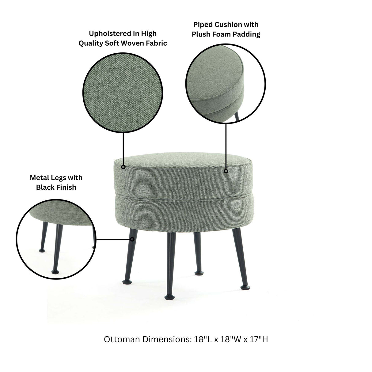 Bailey Ottoman in Sage Green with Black Feet by Manhattan Comfort at Eve Furniture
