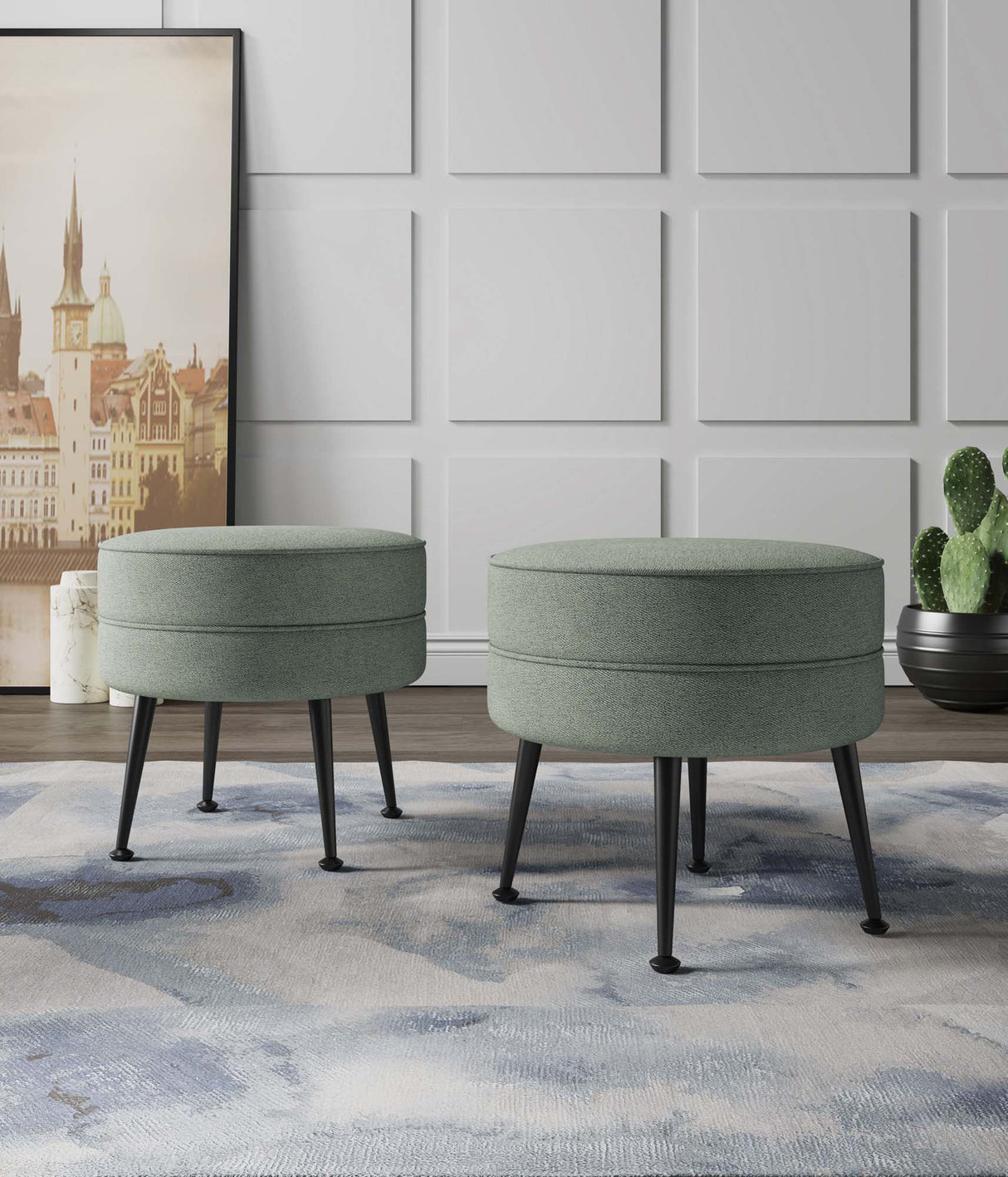 Bailey Ottoman in Sage Green with Black Feet (set of 2) by Manhattan Comfort at Eve Furniture