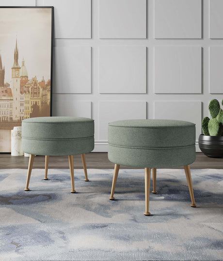 Bailey Ottoman in Sage Green with Gold Feet (set of 2) by Manhattan Comfort at Eve Furniture
