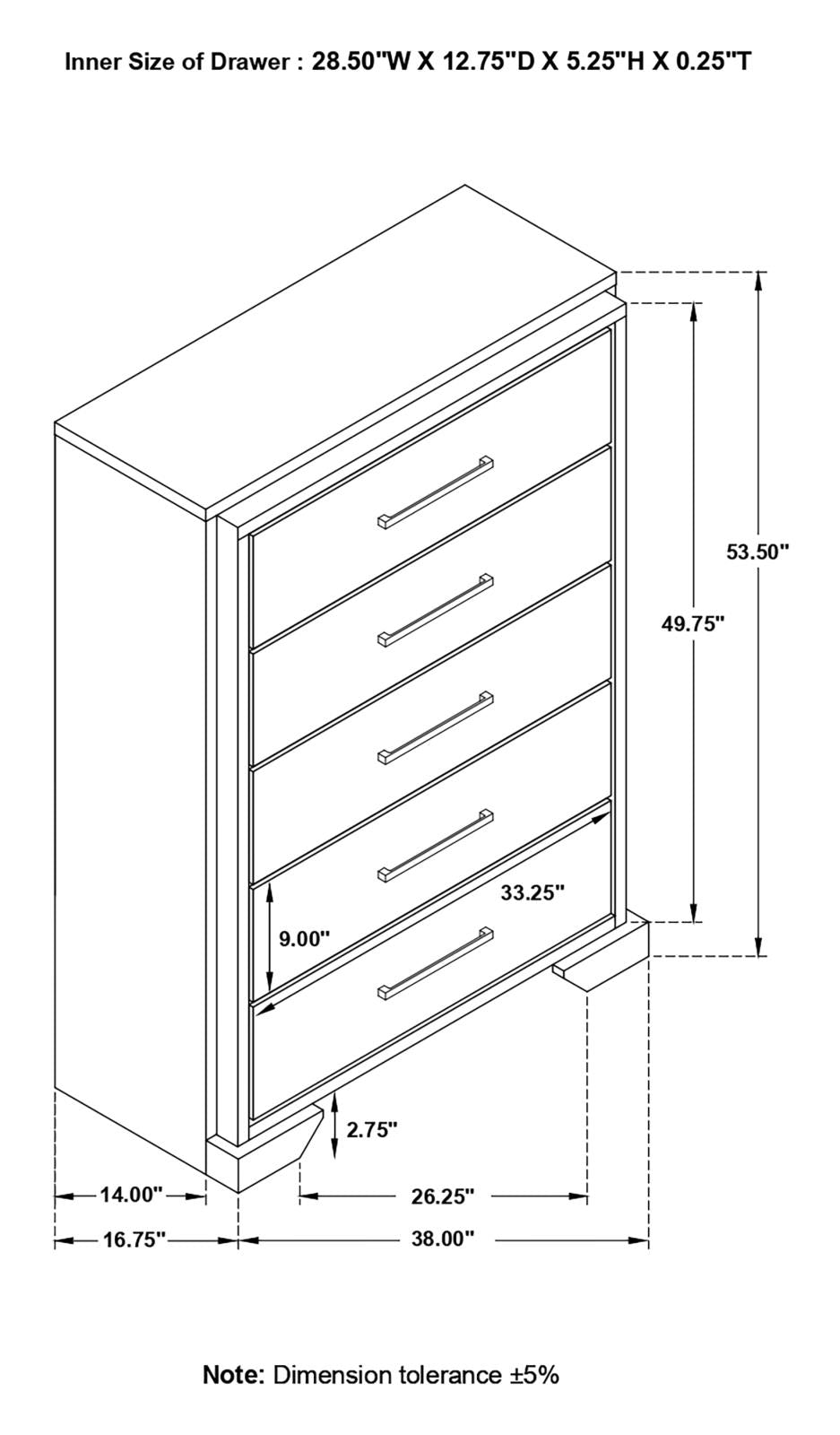 Baker Brown/Light Taupe 5-Drawer Chest