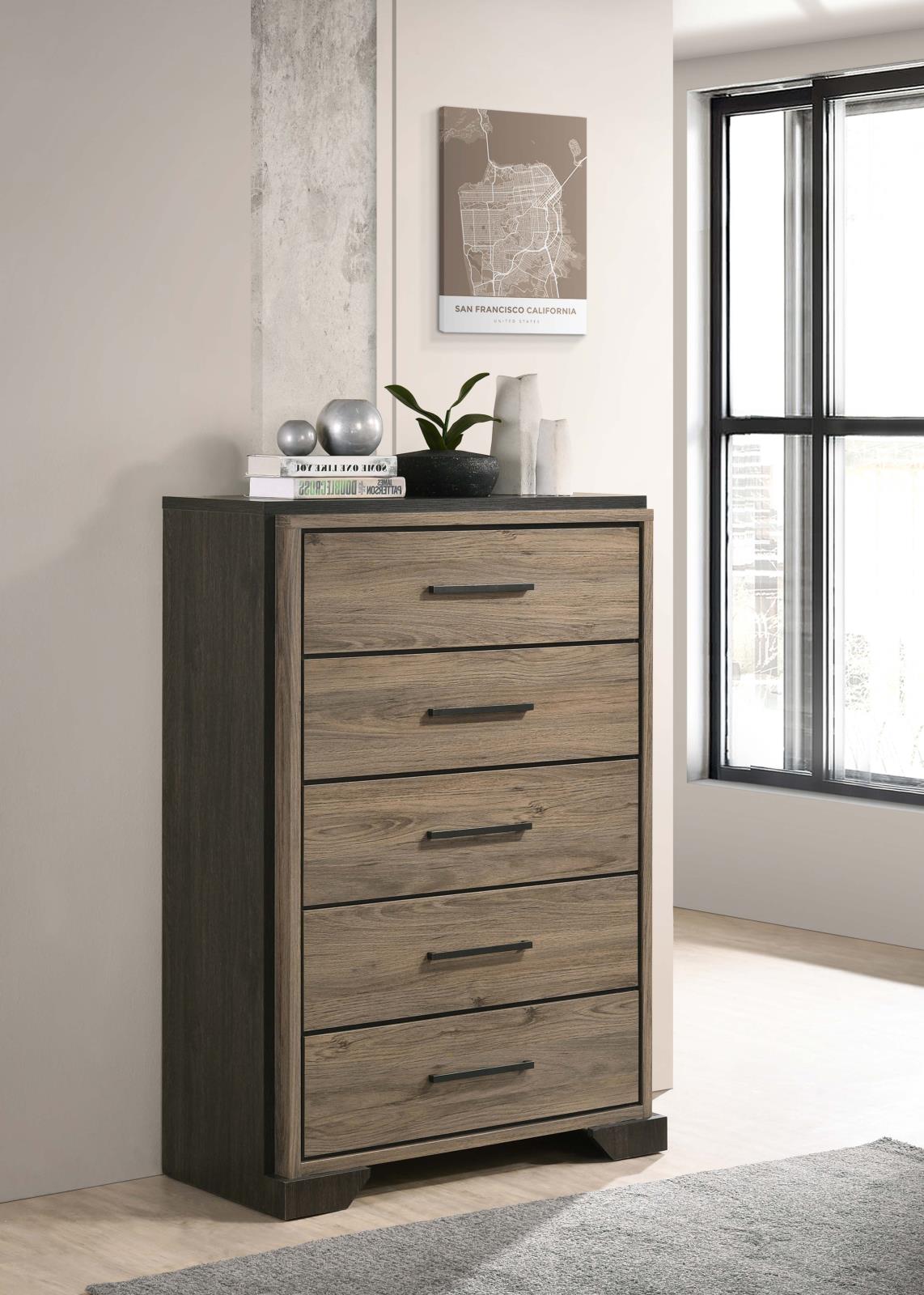 Baker Brown/Light Taupe 5-Drawer Chest