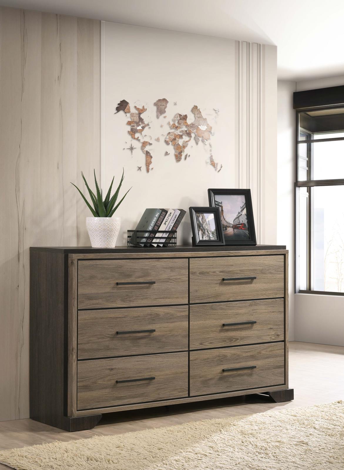 Baker Brown/Light Taupe 6-Drawer Dresser