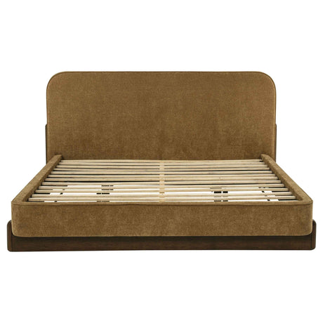 Baldacci Curry/Walnut Upholstered Eastern King Platform Bed by Coaster at Eve Furniture