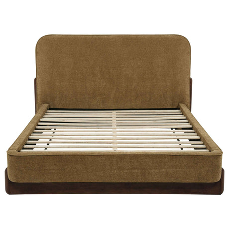 Baldacci Curry/Walnut Upholstered Queen Platform Bed by Coaster at Eve Furniture