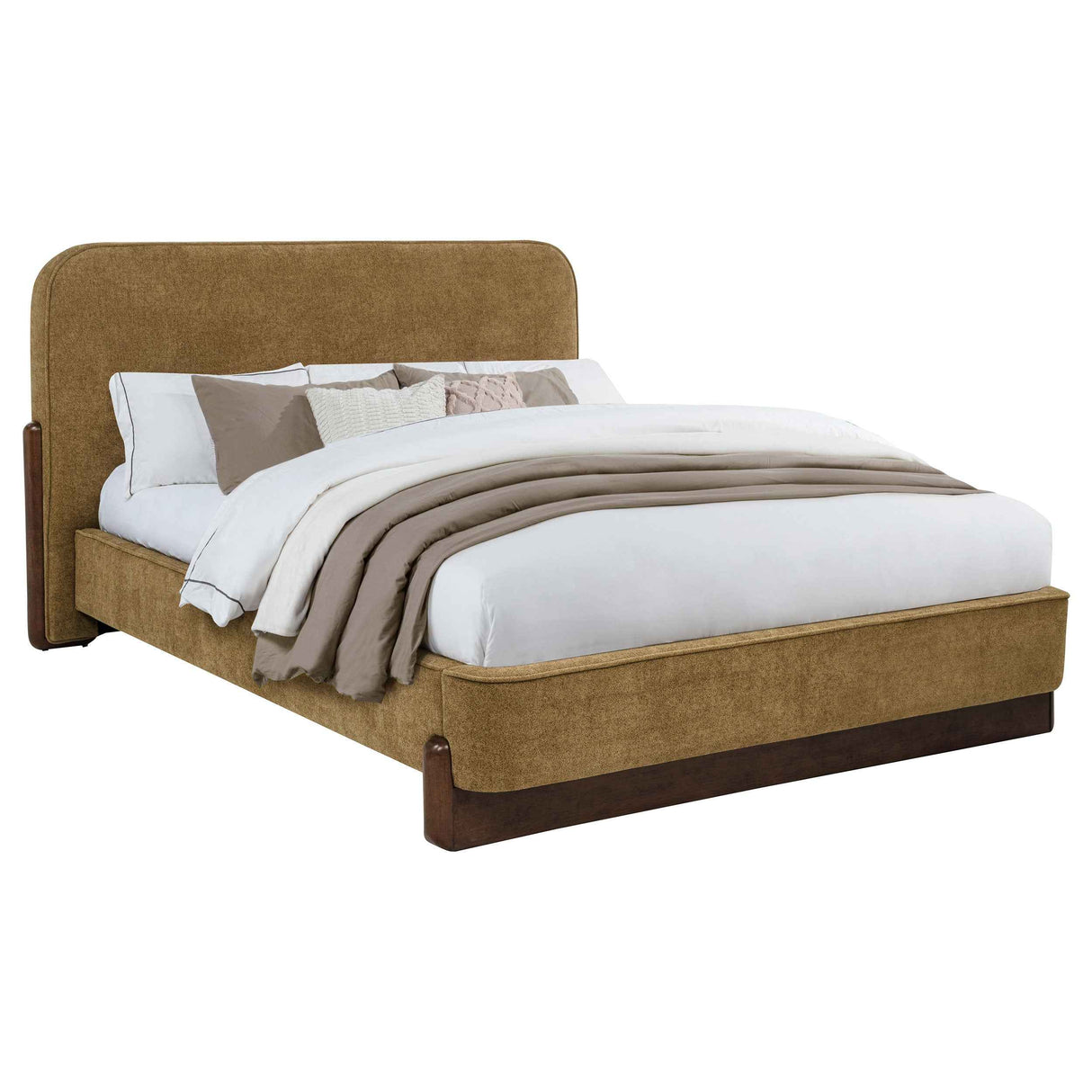 Baldacci Curry/Walnut Upholstered Queen Platform Bed by Coaster at Eve Furniture