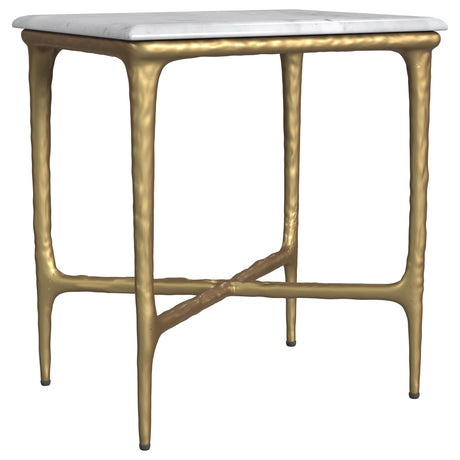Baldwin White and Gold Rectangular Marble Top Side Table by Coaster at Eve Furniture
