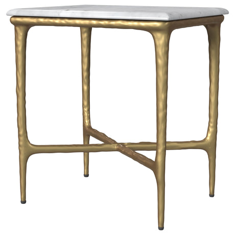 Baldwin White and Gold Rectangular Marble Top Side Table by Coaster at Eve Furniture