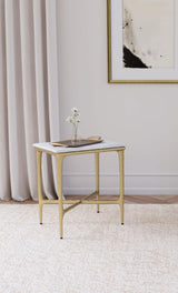 Baldwin White and Gold Rectangular Marble Top Side Table by Coaster at Eve Furniture