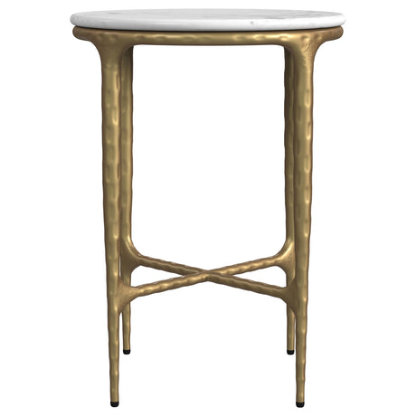 Baldwin White and Gold Round Marble Top Side Table by Coaster at Eve Furniture