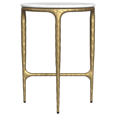 Baldwin White and Gold Round Marble Top Side Table by Coaster at Eve Furniture