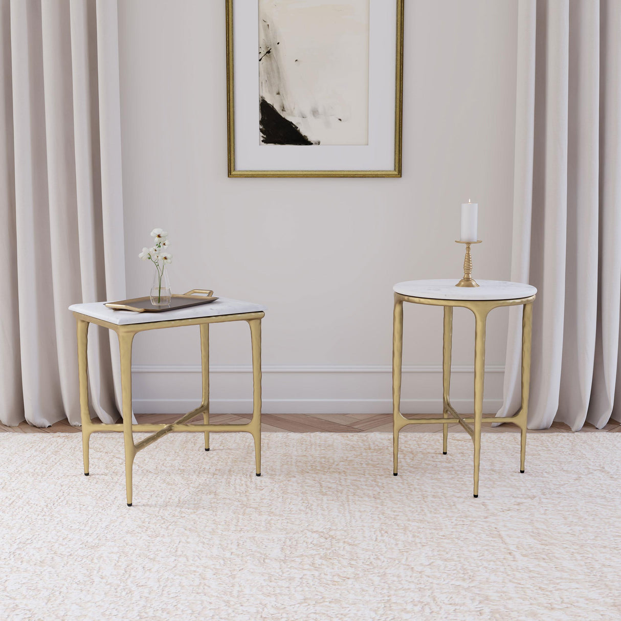 Baldwin White and Gold Round Marble Top Side Table by Coaster at Eve Furniture