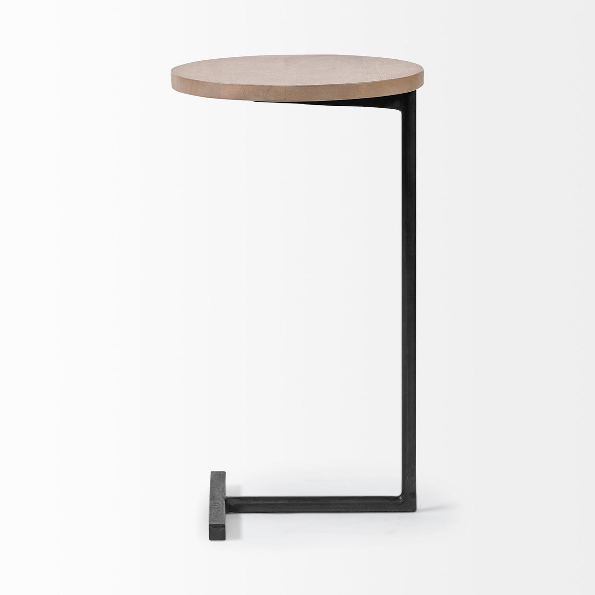 Ballatine 15L x 15W x 27H Brown Wood Round Top w/ Black Metal Base Accent Table by Mercana at Eve Furniture