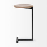 Ballatine 15L x 15W x 27H Brown Wood Round Top w/ Black Metal Base Accent Table by Mercana at Eve Furniture