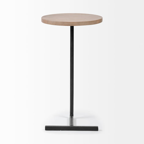Ballatine Brown Wood Round Top w/ Black Metal Base Accent Table by Mercana at Eve Furniture