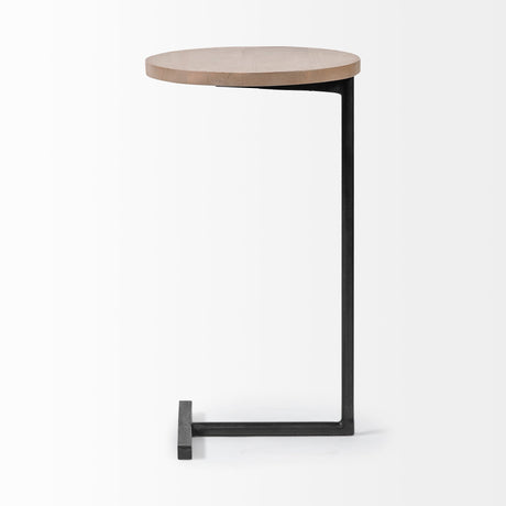 Ballatine Brown Wood Round Top w/ Black Metal Base Accent Table by Mercana at Eve Furniture