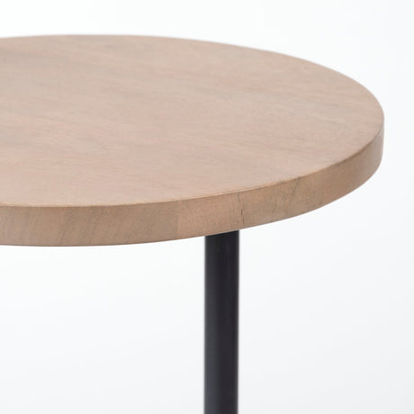 Ballatine Brown Wood Round Top w/ Black Metal Base Accent Table by Mercana at Eve Furniture