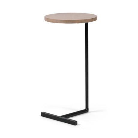 Ballatine Brown Wood Round Top w/ Black Metal Base Accent Table by Mercana at Eve Furniture