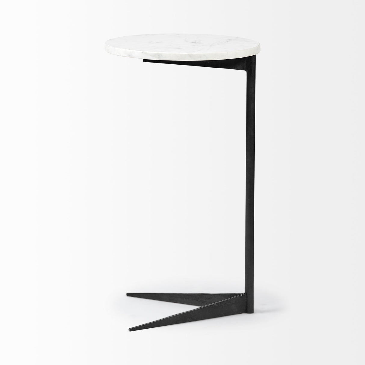 Ballatine II 15L x 15W x 27L White Marble Round Top White w/ Black Metal Base Accent Table by Mercana at Eve Furniture