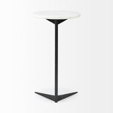 Ballatine II 15L x 15W x 27L White Marble Round Top White w/ Black Metal Base Accent Table by Mercana at Eve Furniture