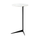 Ballatine II 15L x 15W x 27L White Marble Round Top White w/ Black Metal Base Accent Table by Mercana at Eve Furniture