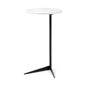 Ballatine II 15L x 15W x 27L White Marble Round Top White w/ Black Metal Base Accent Table by Mercana at Eve Furniture