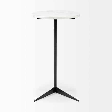 Ballatine II White Marble Round Top White w/ Black Metal Base Accent Table by Mercana at Eve Furniture