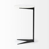Ballatine II White Marble Round Top White w/ Black Metal Base Accent Table by Mercana at Eve Furniture