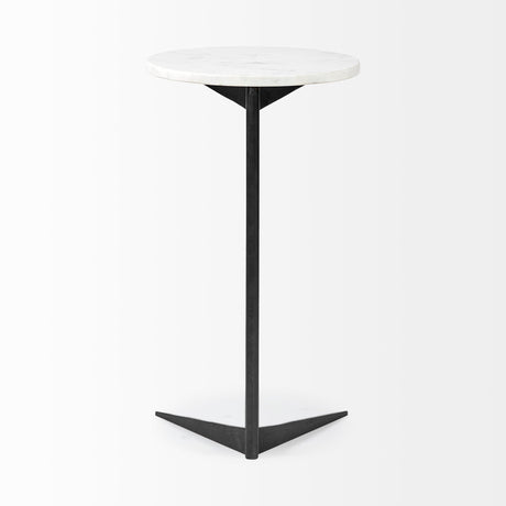 Ballatine II White Marble Round Top White w/ Black Metal Base Accent Table by Mercana at Eve Furniture