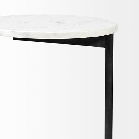 Ballatine II White Marble Round Top White w/ Black Metal Base Accent Table by Mercana at Eve Furniture