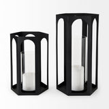 Balley Set of Two Matte Black Metal Hexagonal Candle Holder Lanterns by Mercana at Eve Furniture