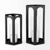 Balley Set of Two Matte Black Metal Hexagonal Candle Holder Lanterns by Mercana at Eve Furniture
