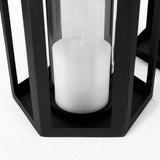 Balley Set of Two Matte Black Metal Hexagonal Candle Holder Lanterns by Mercana at Eve Furniture