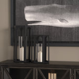 Balley Set of Two Matte Black Metal Hexagonal Candle Holder Lanterns by Mercana at Eve Furniture