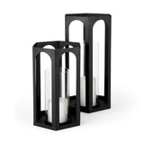 Balley Set of Two Matte Black Metal Hexagonal Candle Holder Lanterns by Mercana at Eve Furniture