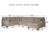 Ballinasloe Platinum 3-Piece Right Arm Facing (RAF) Chaise Sectional by Ashley at Eve Furniture