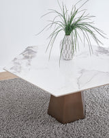 Balos Stone Top Hexagonal Dining Table in Chanelle and Bronze