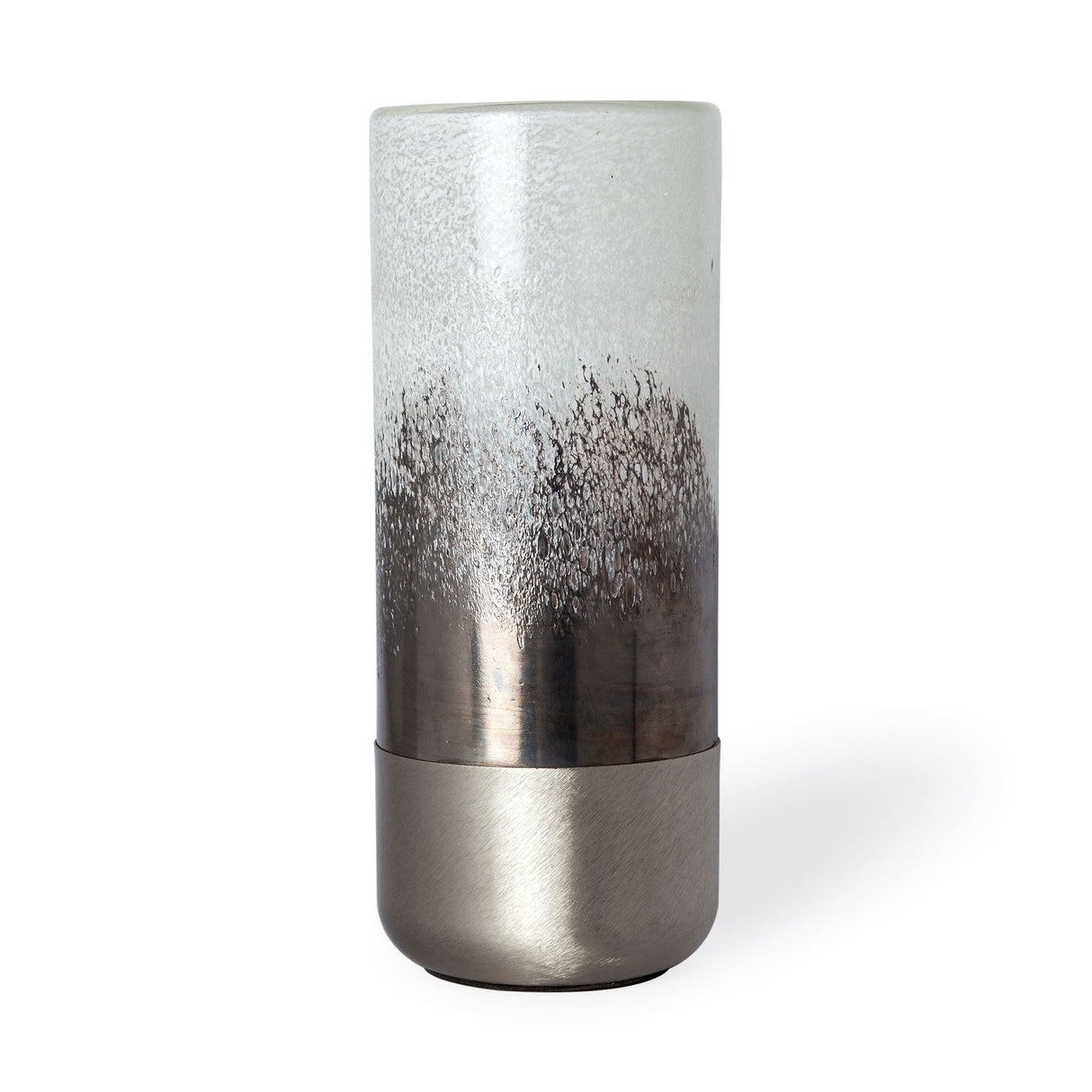 Baltic I Tall White Brushed Silver Metal Bottom Glass Vase by Mercana at Eve Furniture