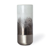 Baltic I Tall White Brushed Silver Metal Bottom Glass Vase by Mercana at Eve Furniture