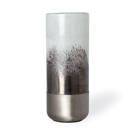 Baltic I Tall White Brushed Silver Metal Bottom Glass Vase by Mercana at Eve Furniture