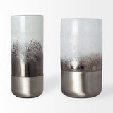 Baltic II Large White Brushed Silver Metal Bottom Glass Vase by Mercana at Eve Furniture