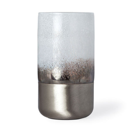 Baltic II Large White Brushed Silver Metal Bottom Glass Vase by Mercana at Eve Furniture