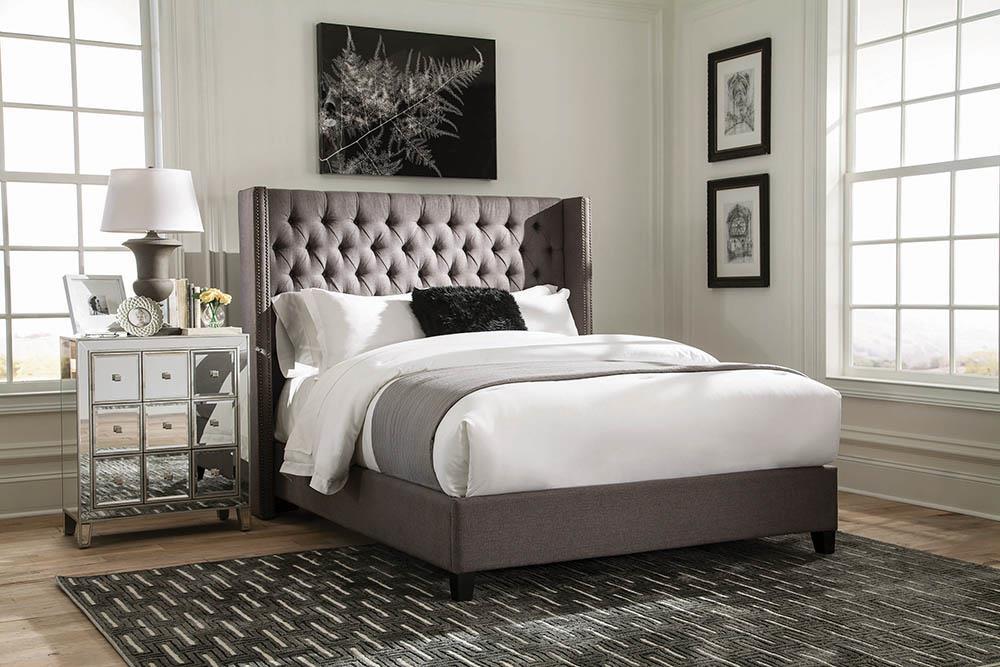 Bancroft Demi-wing Upholstered California King Bed Gray